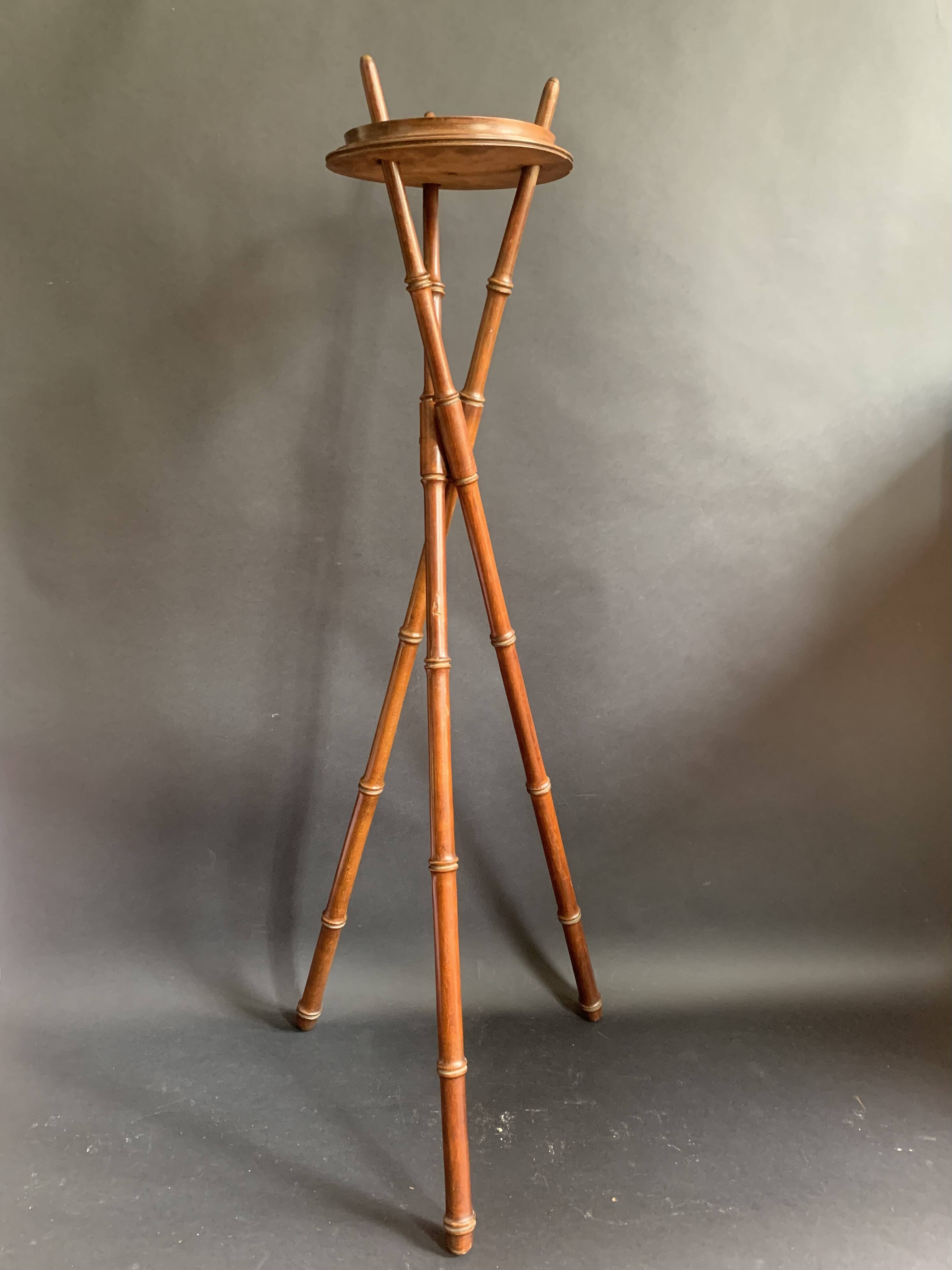 Napoleon III tripod plant stand in bamboo-style wood
