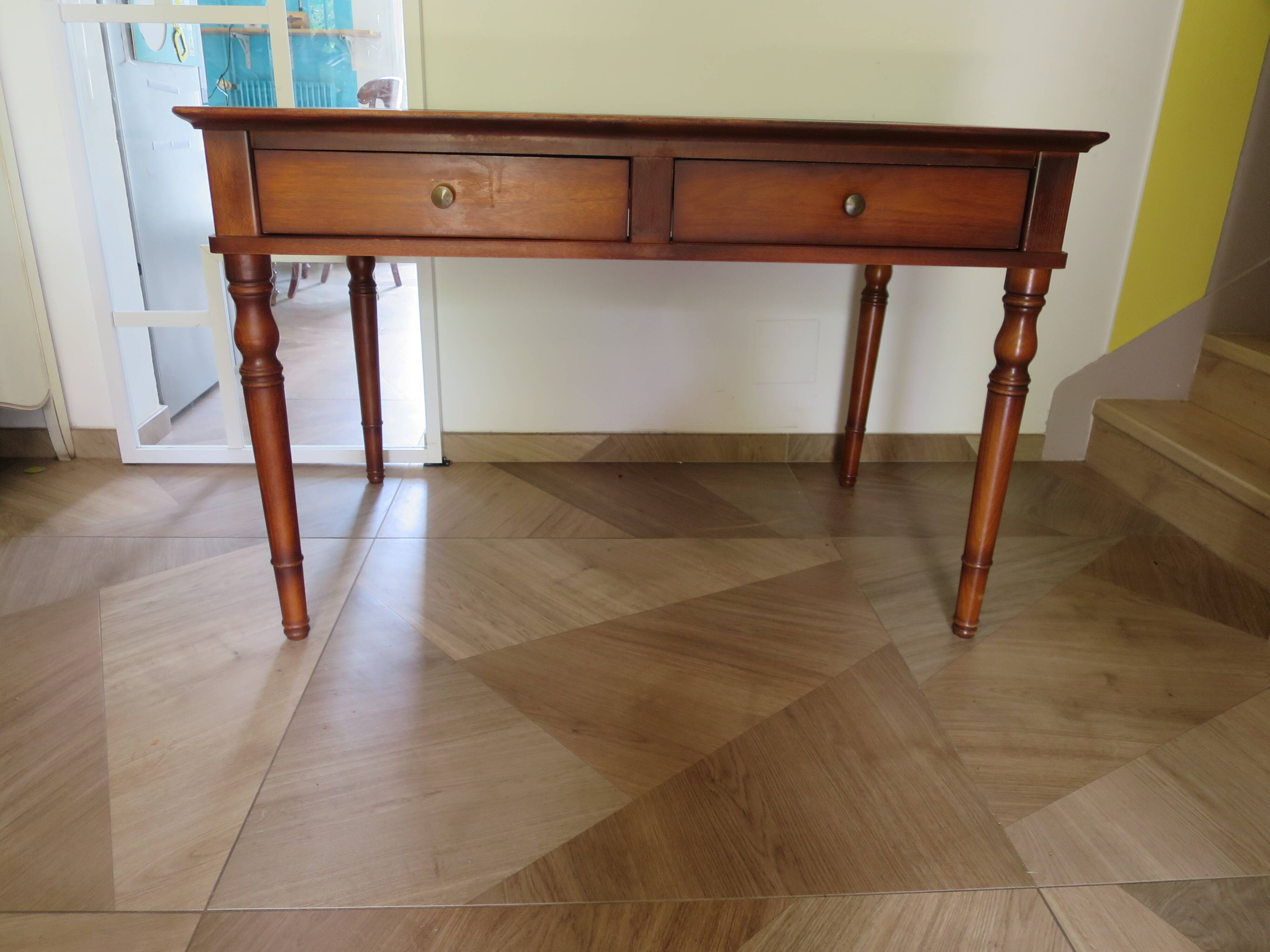 minister's desk - 2 drawers - solid wood - faux leather writing pad - Louis Philippe