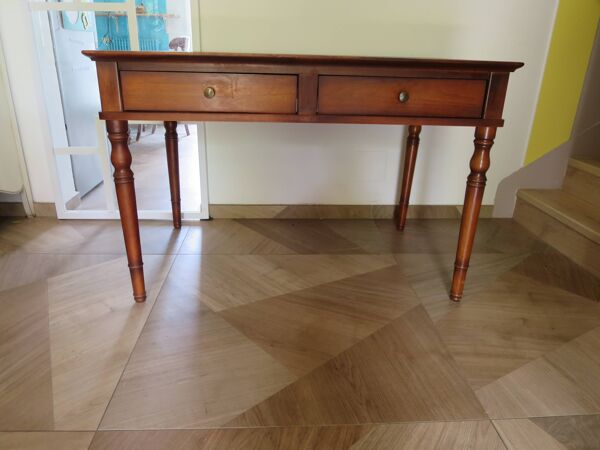 bureau ministre-2 tiroirs-bois massif-Sous main simili cuir-Louis Philippe