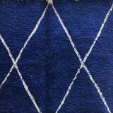 Moroccan Berber carpet Beni Ouarain intense blue with white diamonds 2,51x1.65m
