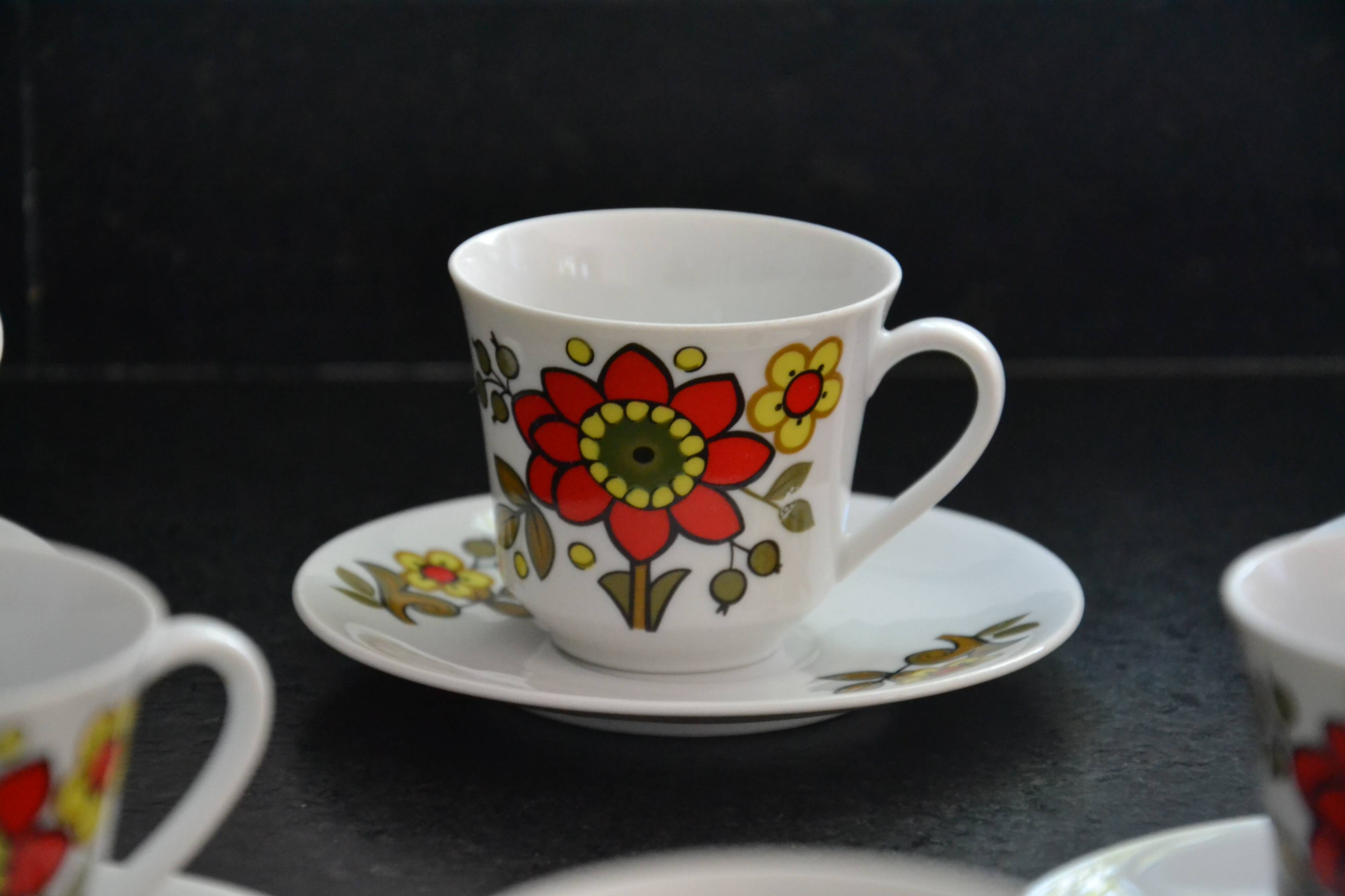6 floral cups and saucers Bavaria West Germany