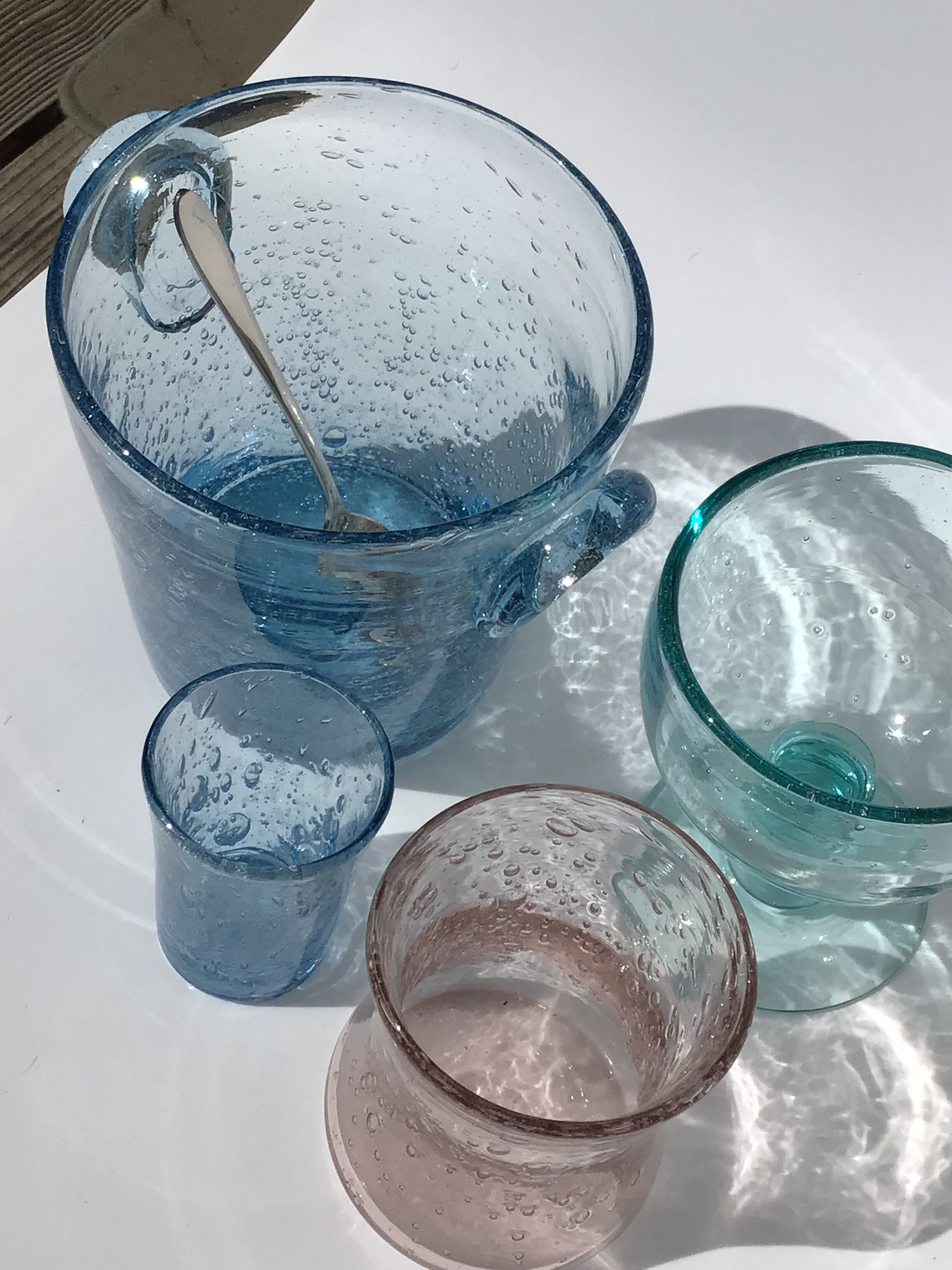 Ice bucket Biot glass blown mouthbug bubbled light blue