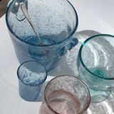 Ice bucket Biot glass blown mouthbug bubbled light blue