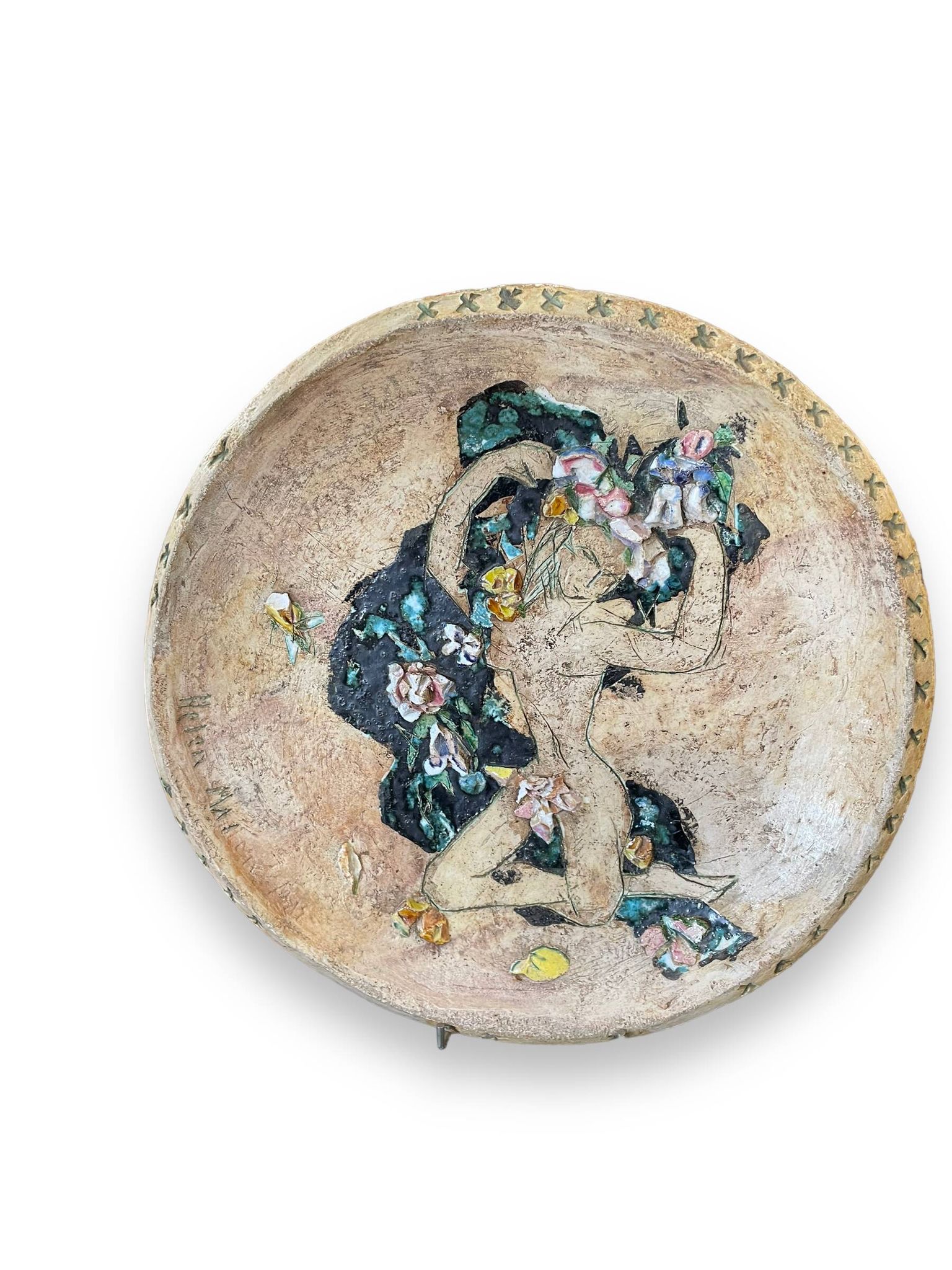 Helen Mai Important Dish In Terracotta And Glazed Porcelain Female Nude