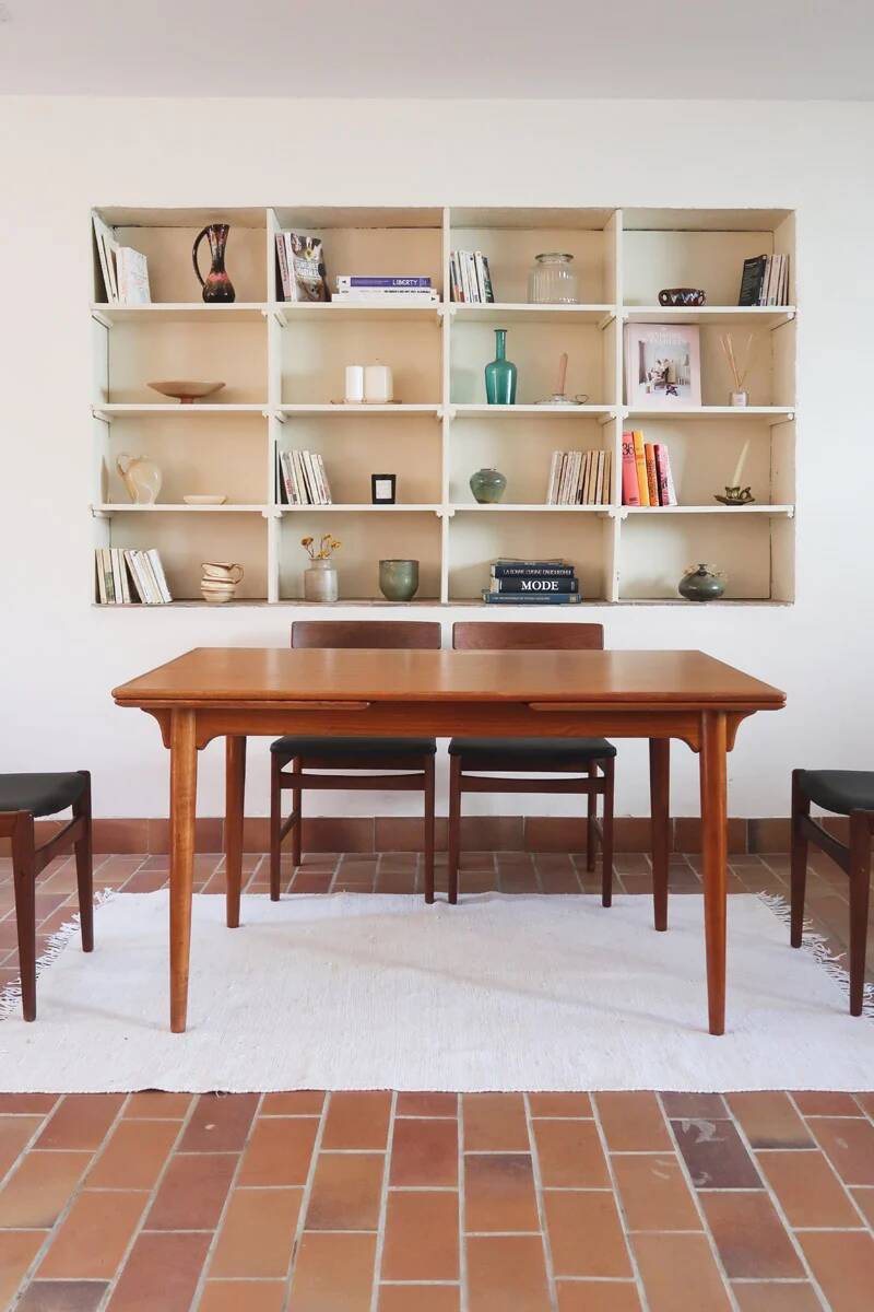Table à manger scandinave extensible en teck années 60