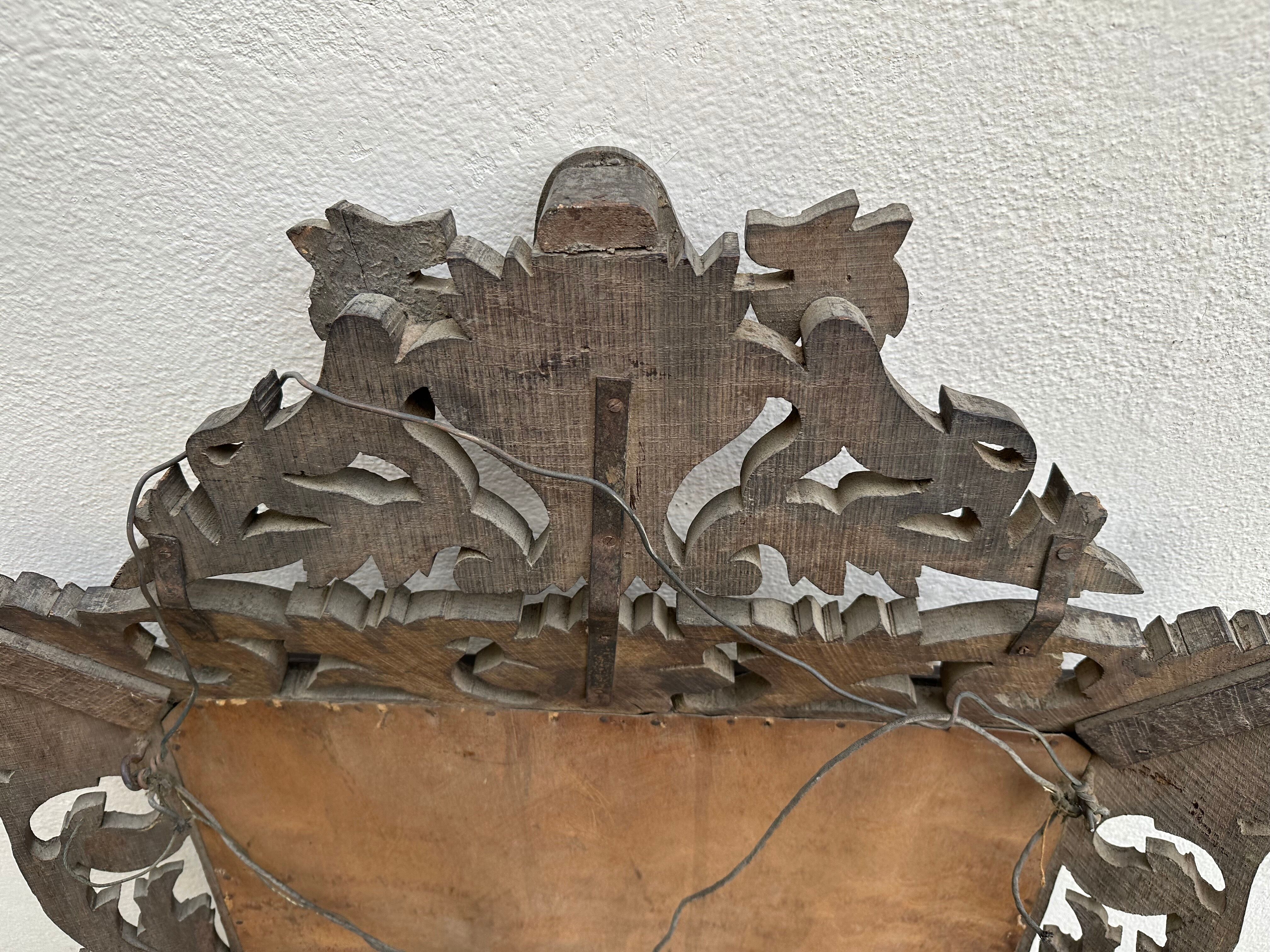 Carved wooden mirror - beveled ice - early twentieth century