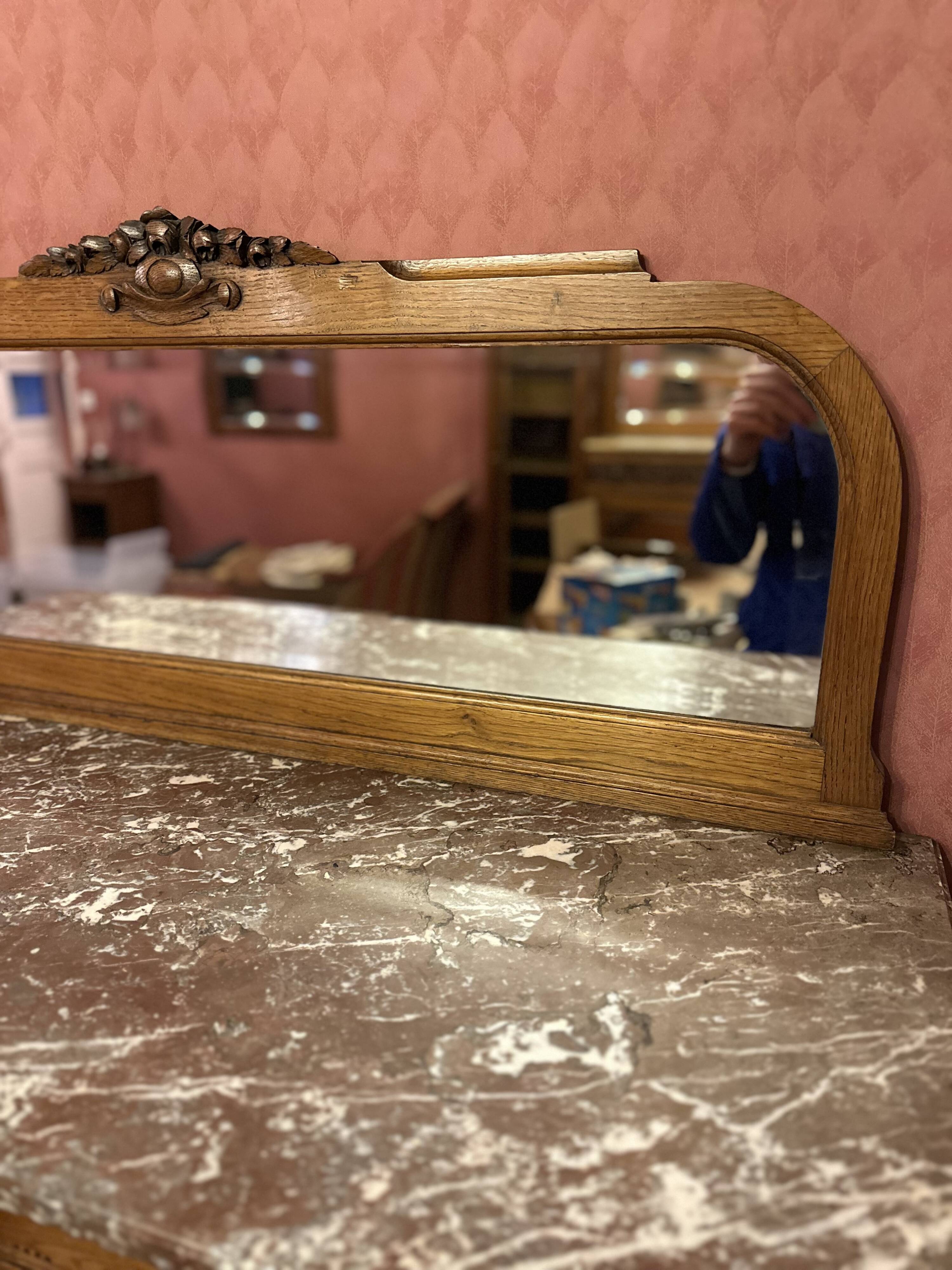 Art Deco solid wood sideboard with mirror and marble top