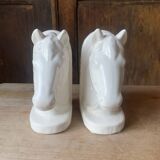 Vintage Horse Head White Ceramic Bookends