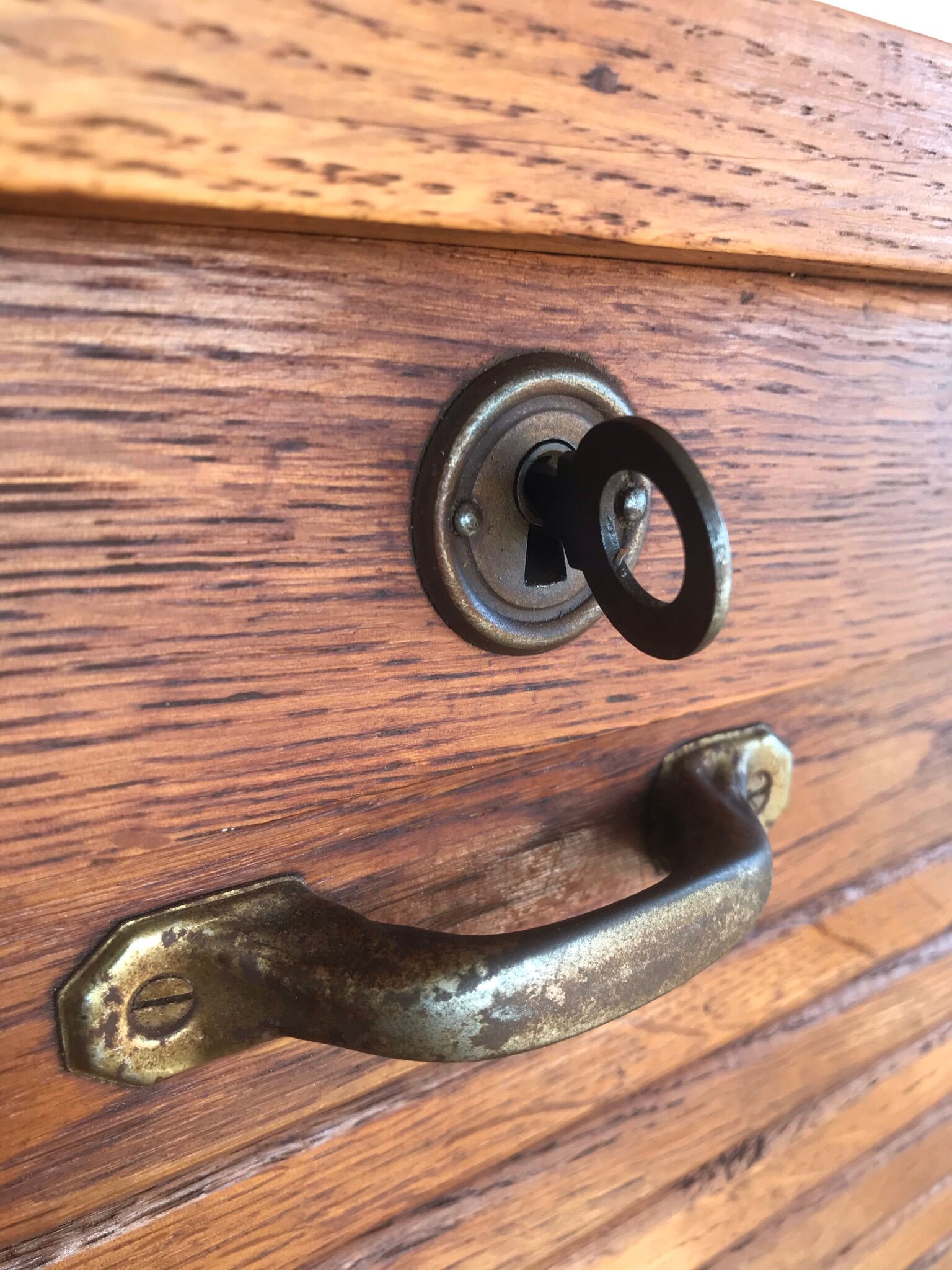 Vintage curtain binder in solid brown oak year 50
