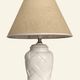 White ceramic lamp base from Manises, intertwined geometric relief.