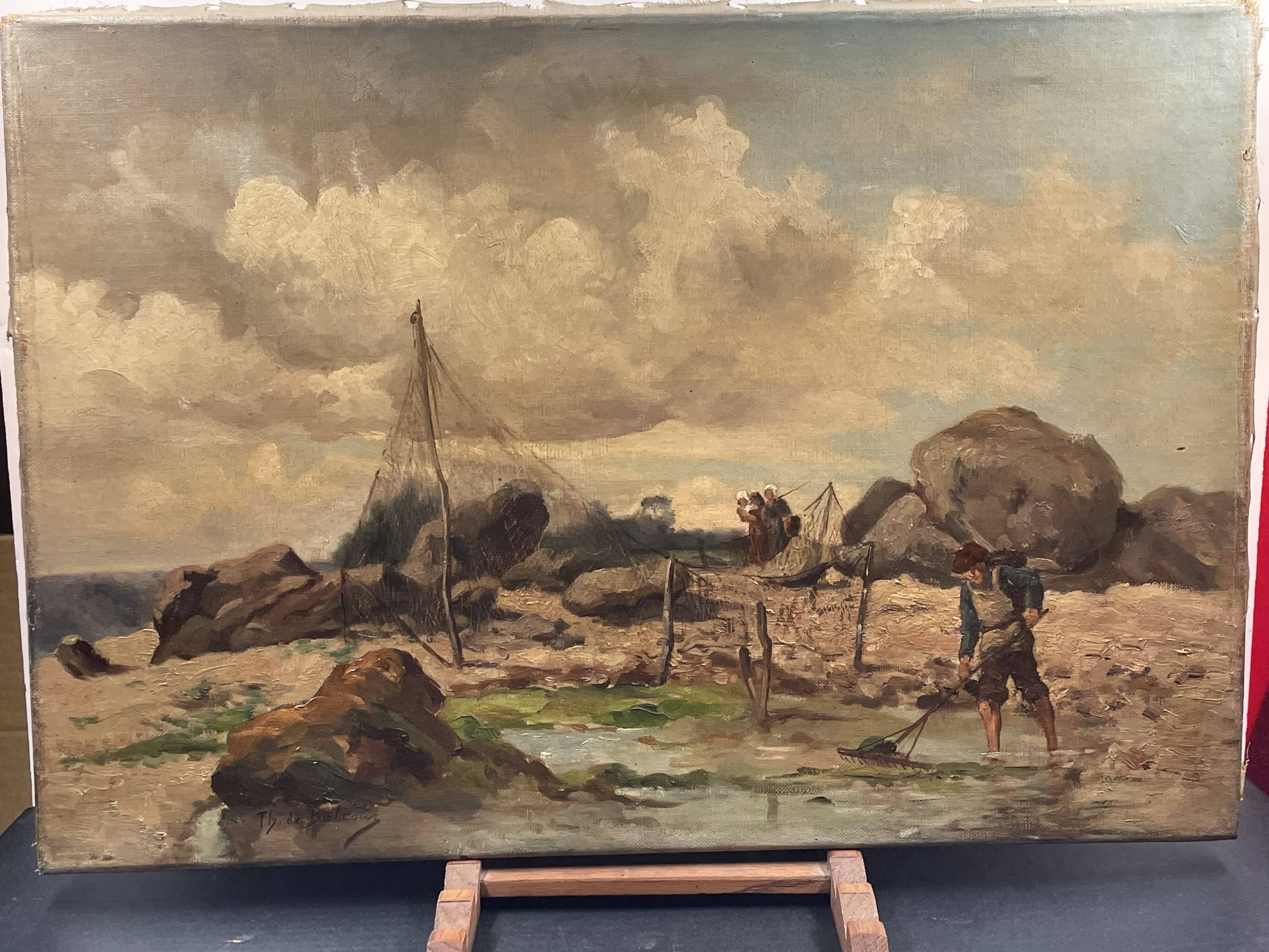 Oil on canvas animated seascape, brittany - signed de belcour? 19th century