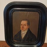 Tableau Ancien Début 19ème Siècle Huile Sur Papier Portrait