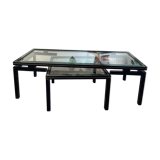 Pierre Vandel trundle coffee tables in lacquered metal and glass