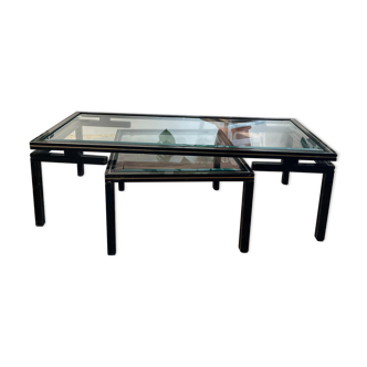 Tables basses gigognes Pierre Vandel en métal laqué et verre