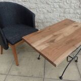 Wrought iron coffee table and its solid oak top