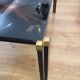Glass coffee table by Lasco eglomisé and iron/iron gold. signed