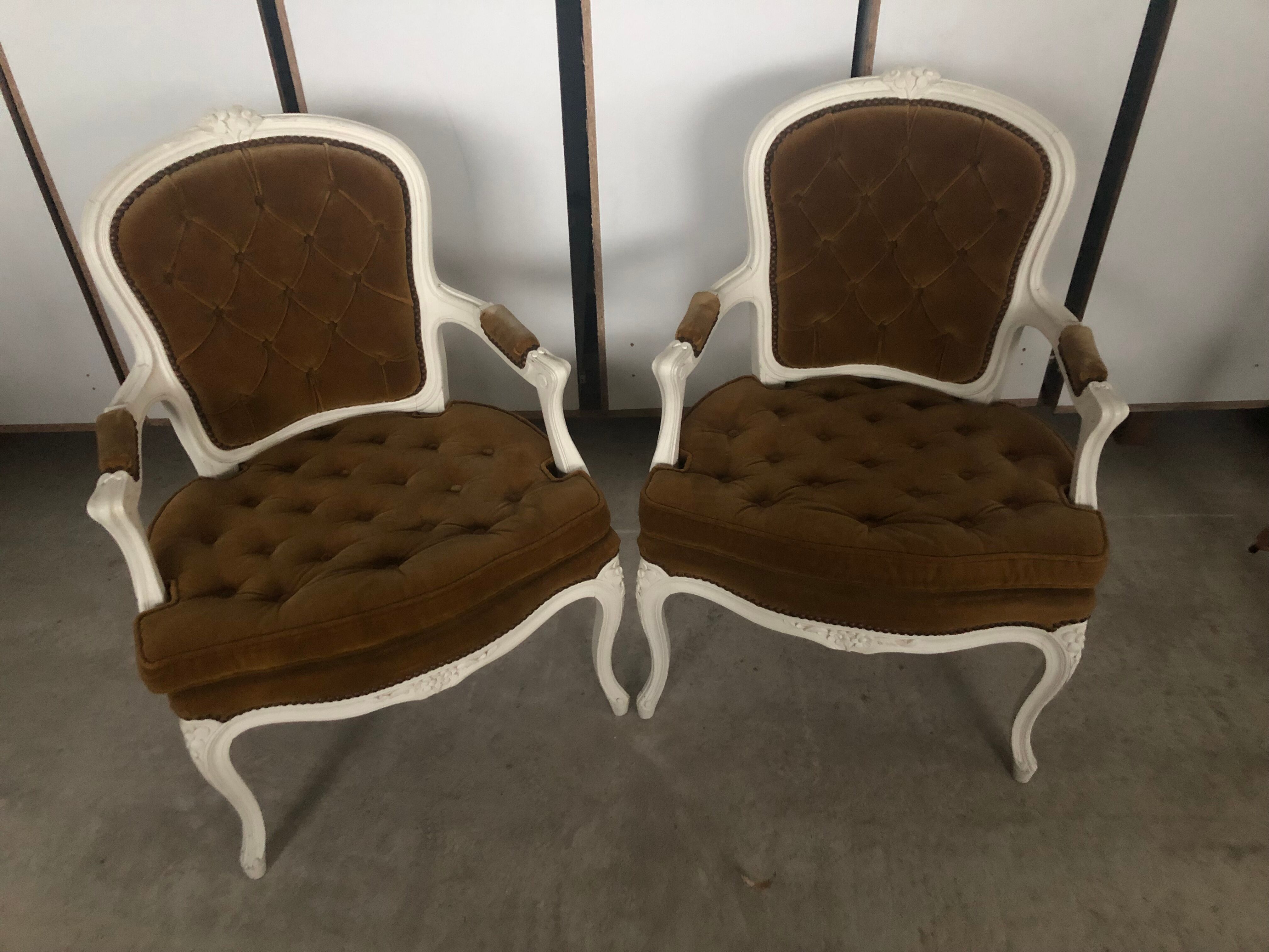 2 mustard yellow Louis XV convertible armchairs