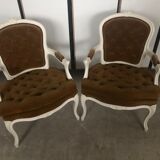 2 fauteuils cabriolet Louis XV jaune moutarde