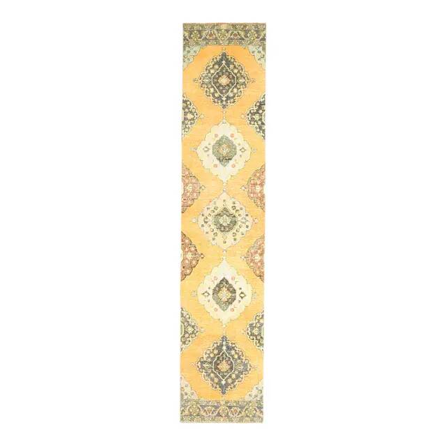 1970s Turkish Oushak Handmade Wool Cotton Orange Runner 98x171