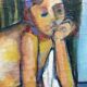 Grand tableau figuratif vintage – Jeune homme assis – huile sur toile – art