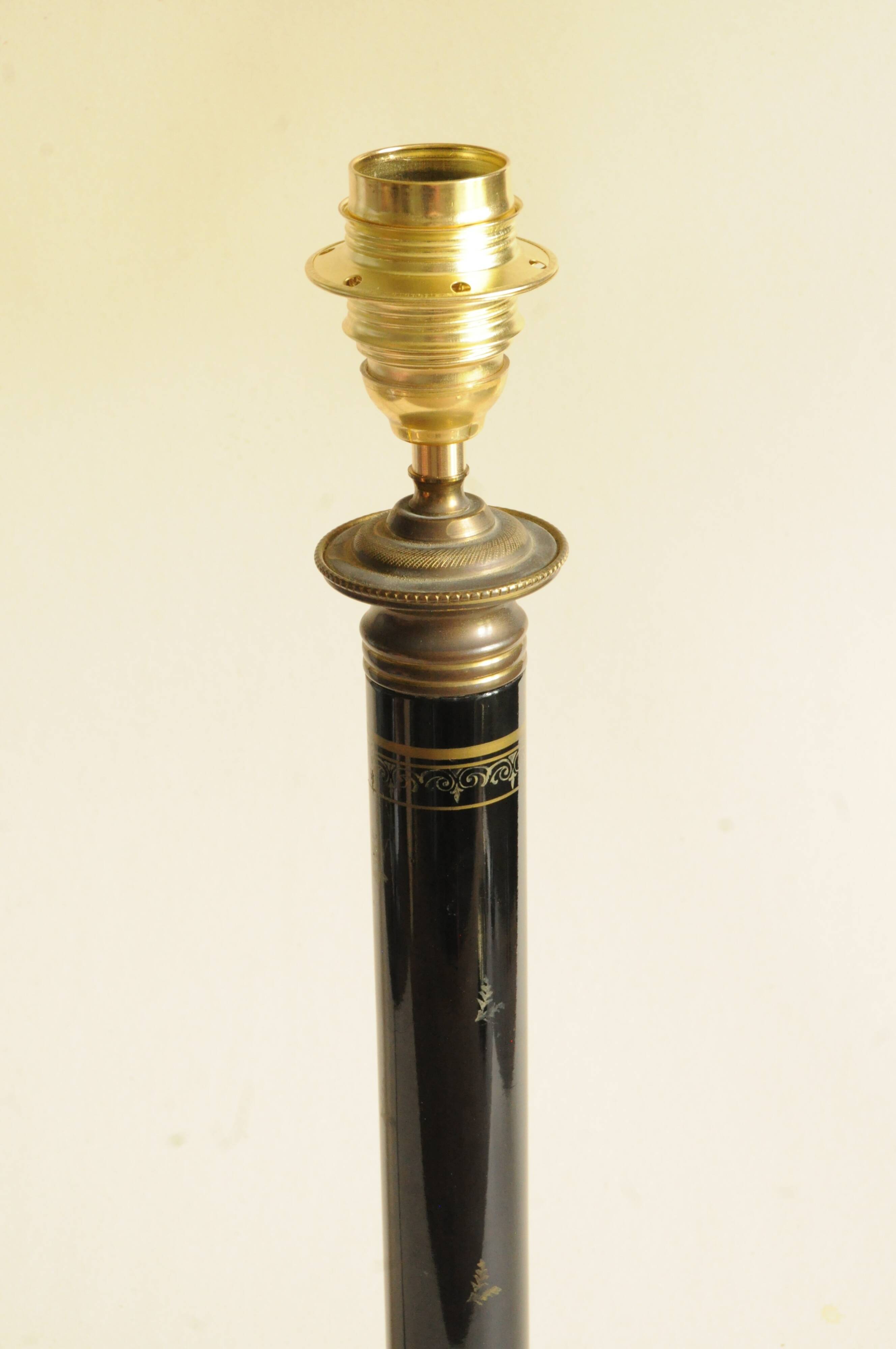 Vintage Lamp - Metal, Marble and Brass Column - Empire Style - Black and Gold