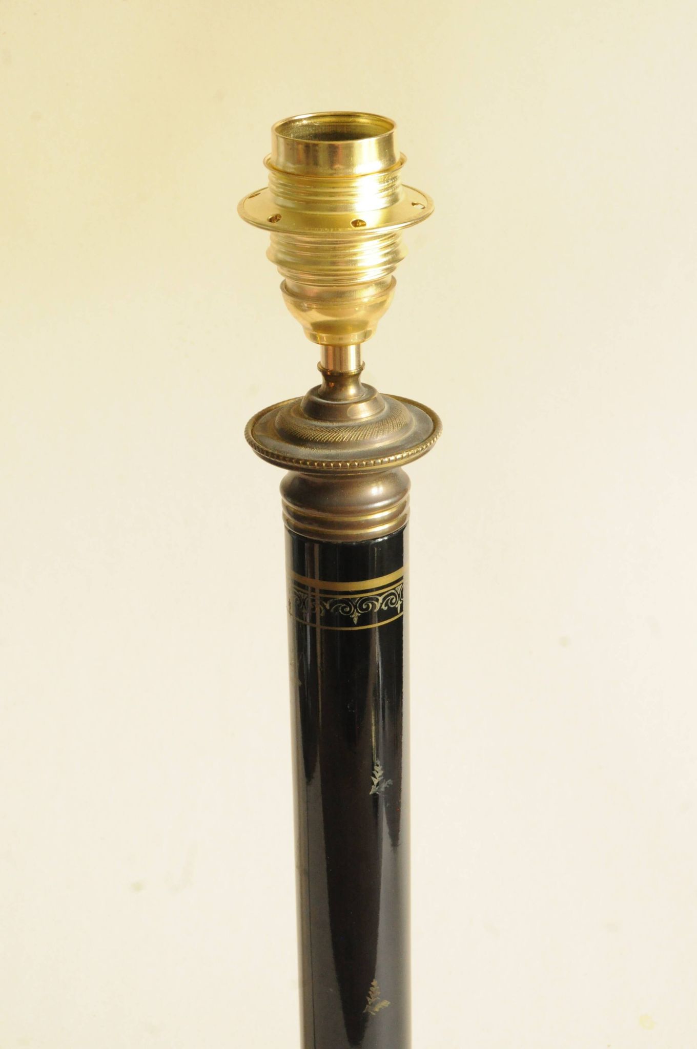 Vintage Lamp - Metal, Marble and Brass Column - Empire Style - Black and Gold