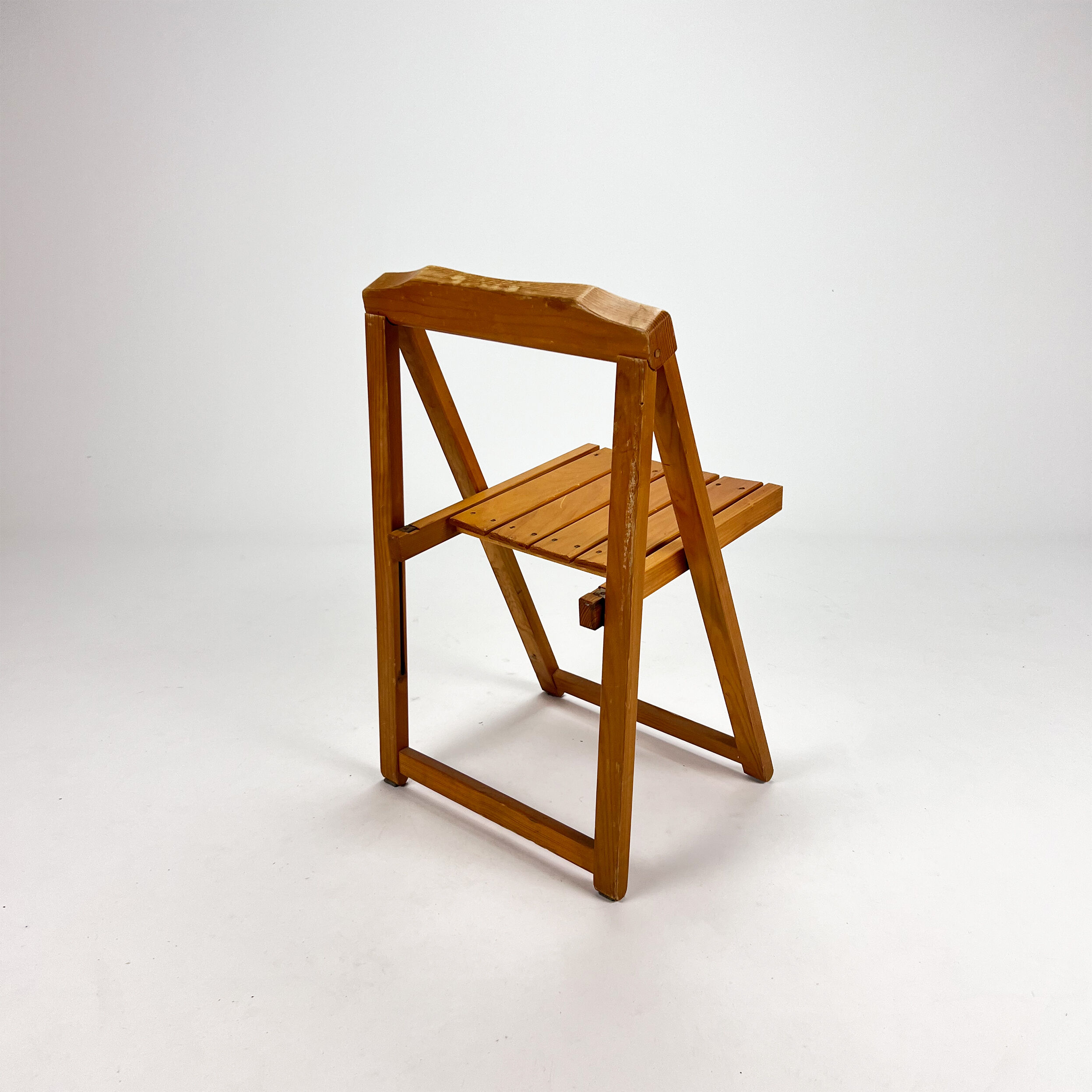 Set of 4 Italian Birchwood Folding Chairs, 1970s
