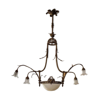 Large 19th century bronze billiard pendant light