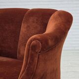 1950s, Danish 2-seater sofa, furniture velour, oak wood legs.