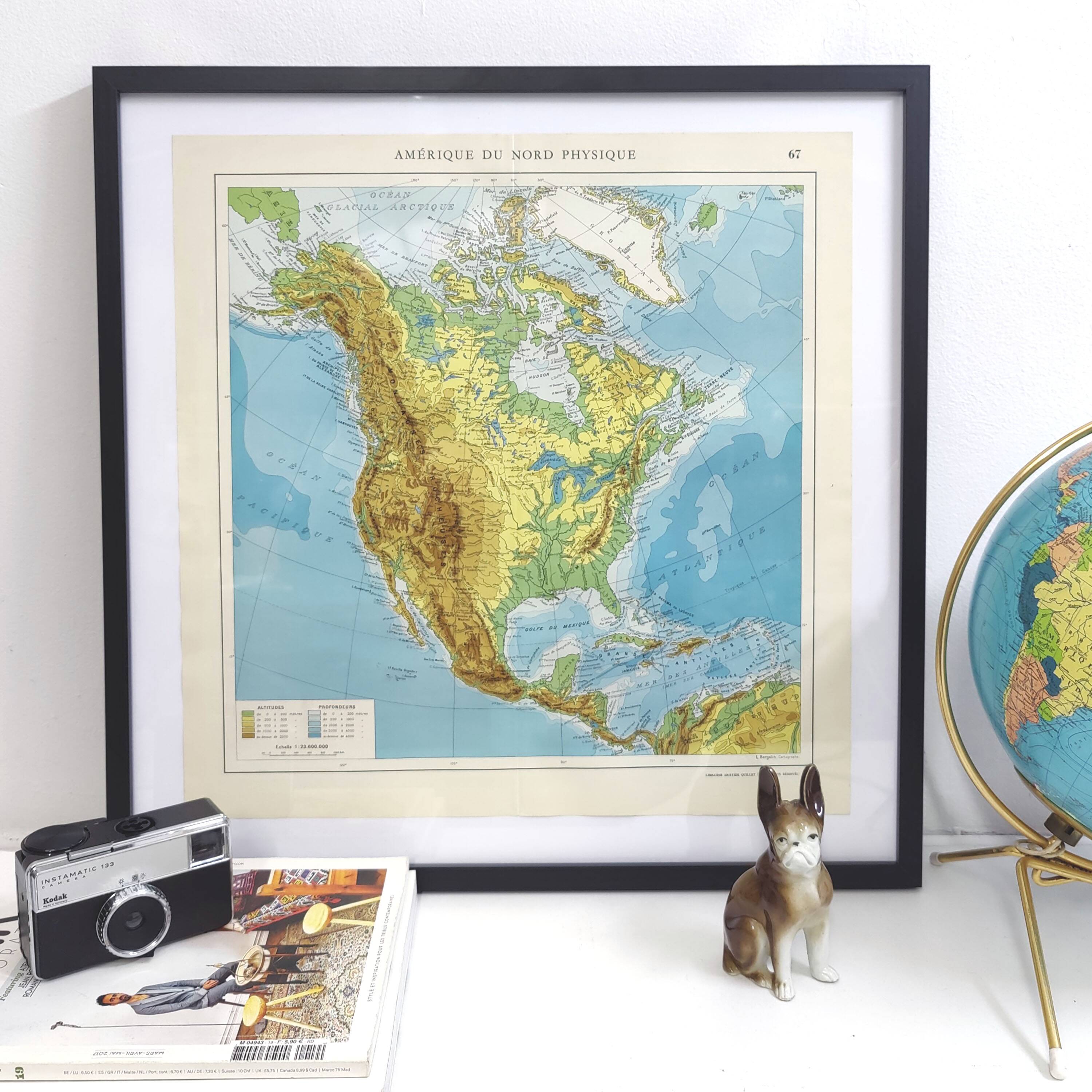 Carte Amérique du Nord vintage de 1950