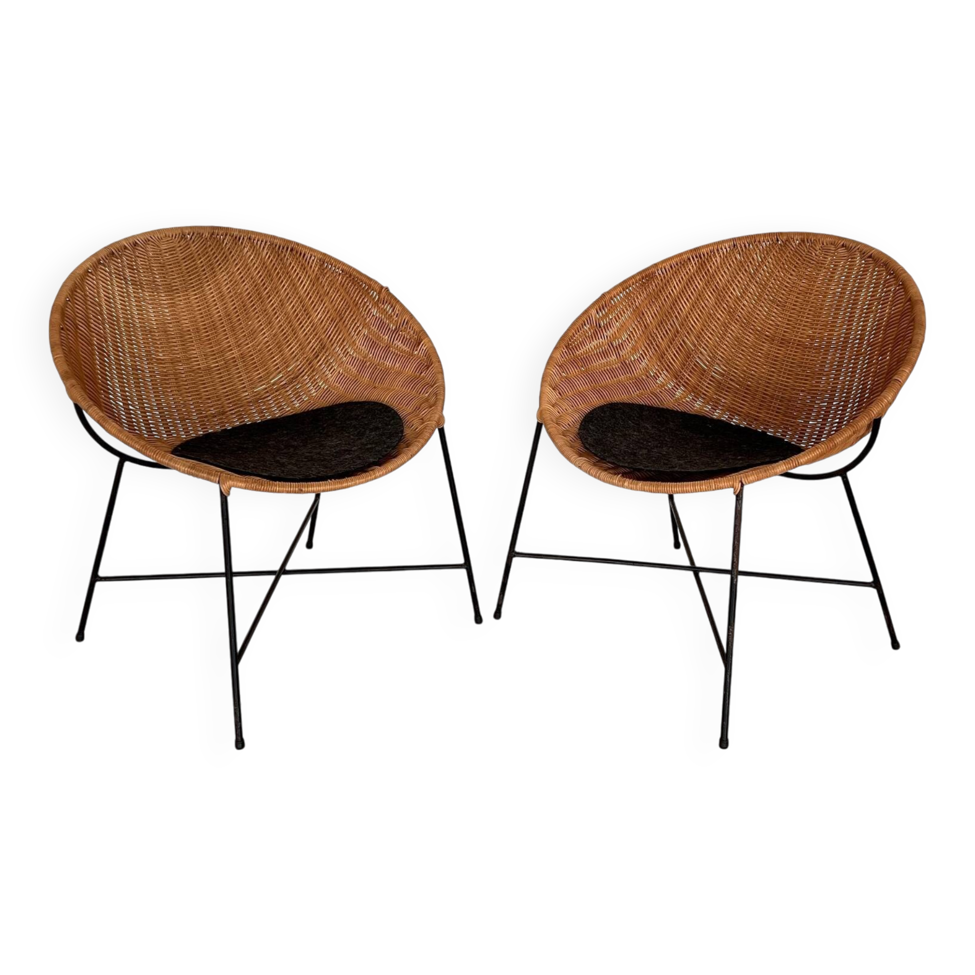 Mid Century Rattan Lounge Chairs, 1970s, Set of 2