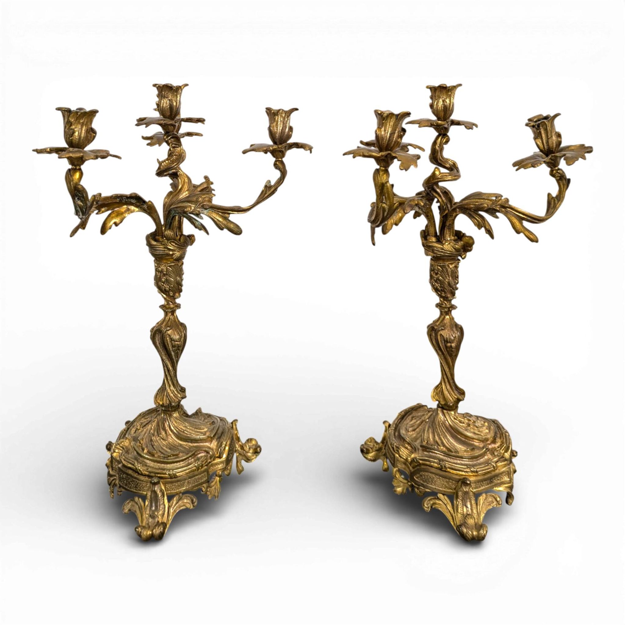 Pair of Candle Holders or Candelabra in Gilded Bronze