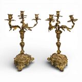 Pair of Candle Holders or Candelabra in Gilded Bronze