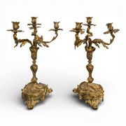 Pair of Candle Holders or Candelabra in Gilded Bronze