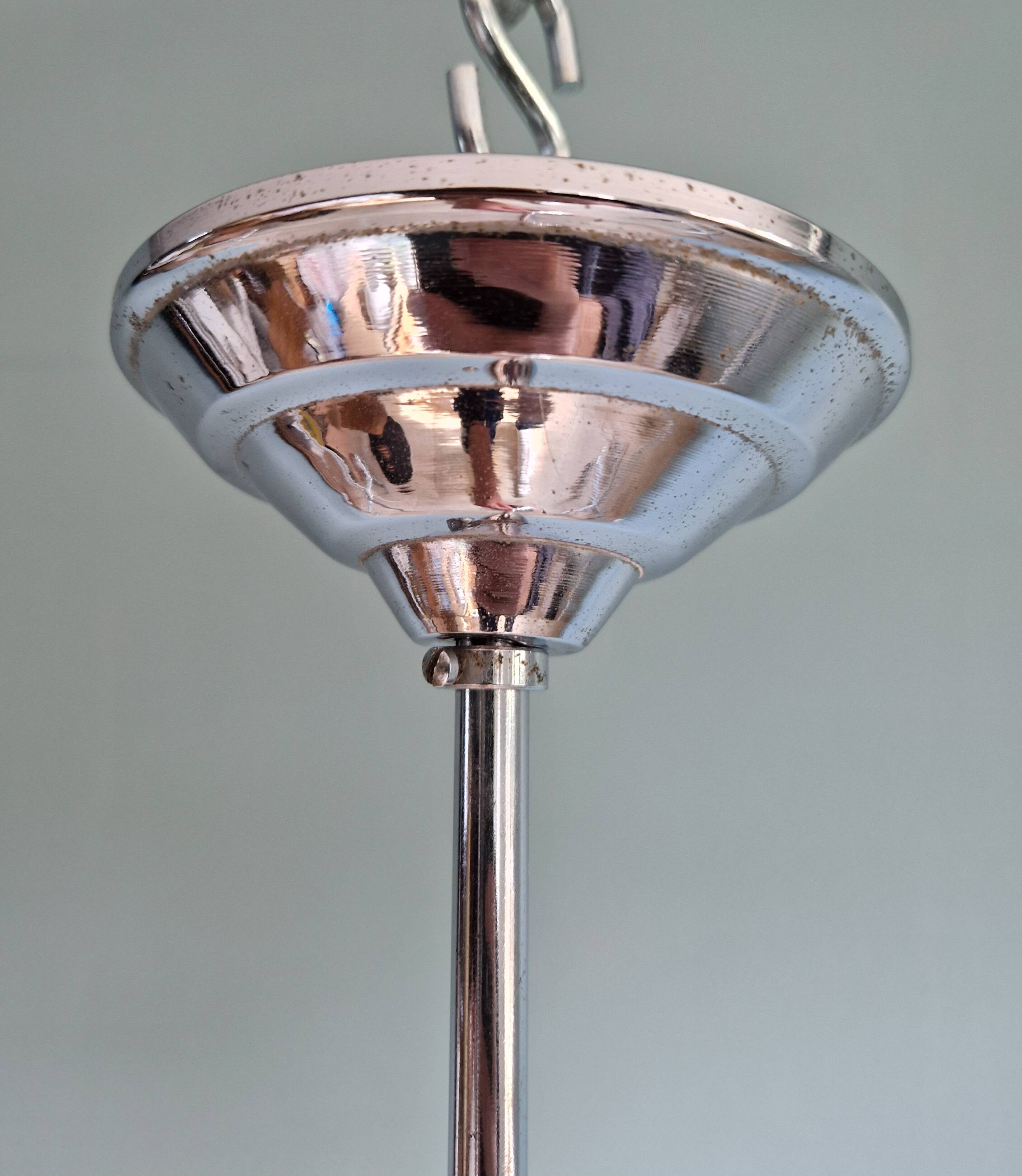 Art Deco Skyscraper pendant light in pink cracked glass