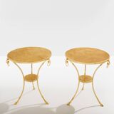 Set of 4 neoclassical side tables in brass and marble by Maison Charles, 1960.