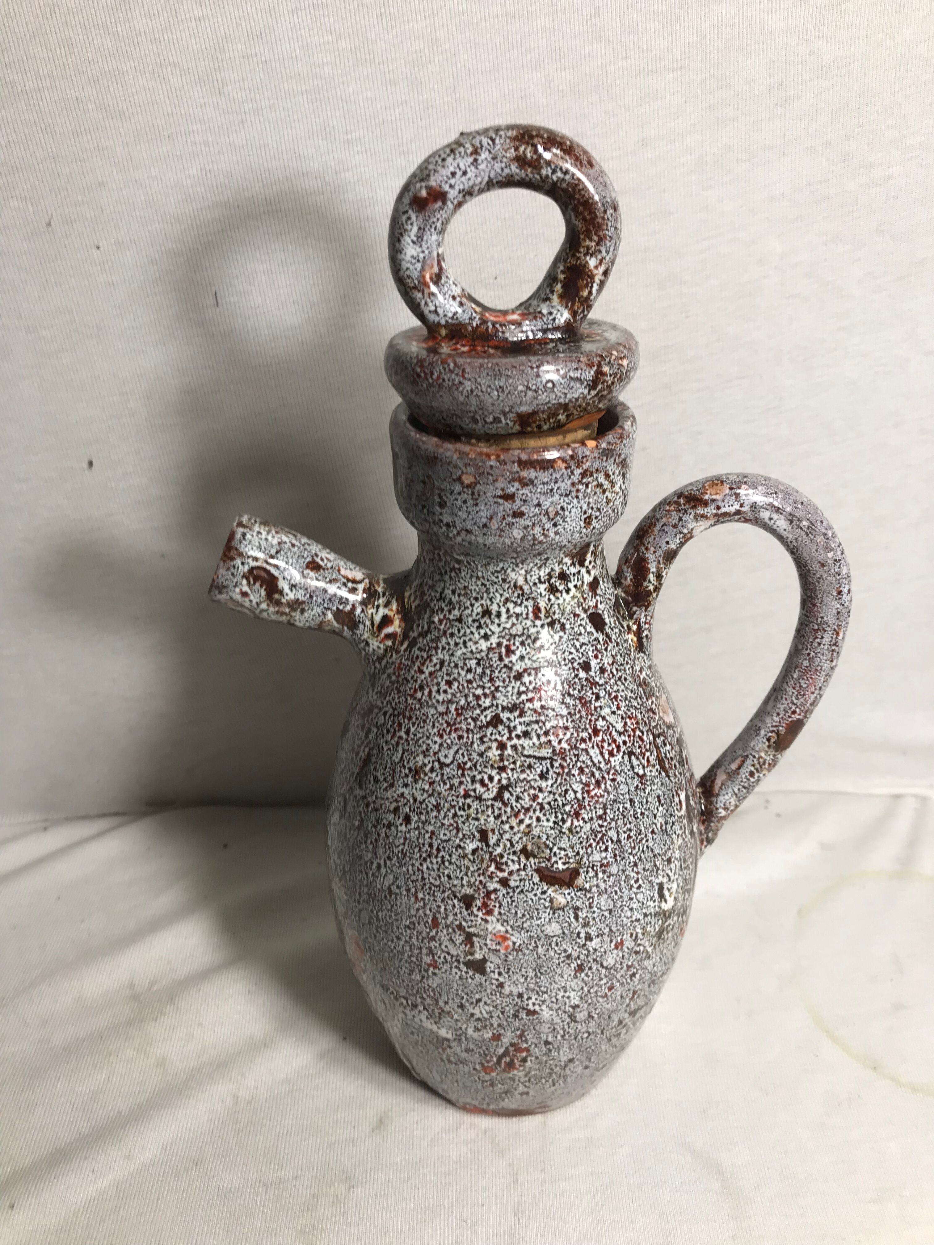 Coffee set decanter and 6 cups enamelled terracotta