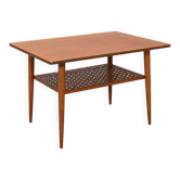 Scandinavian teak coffee table with woven shelf, Denmark, 1960s.