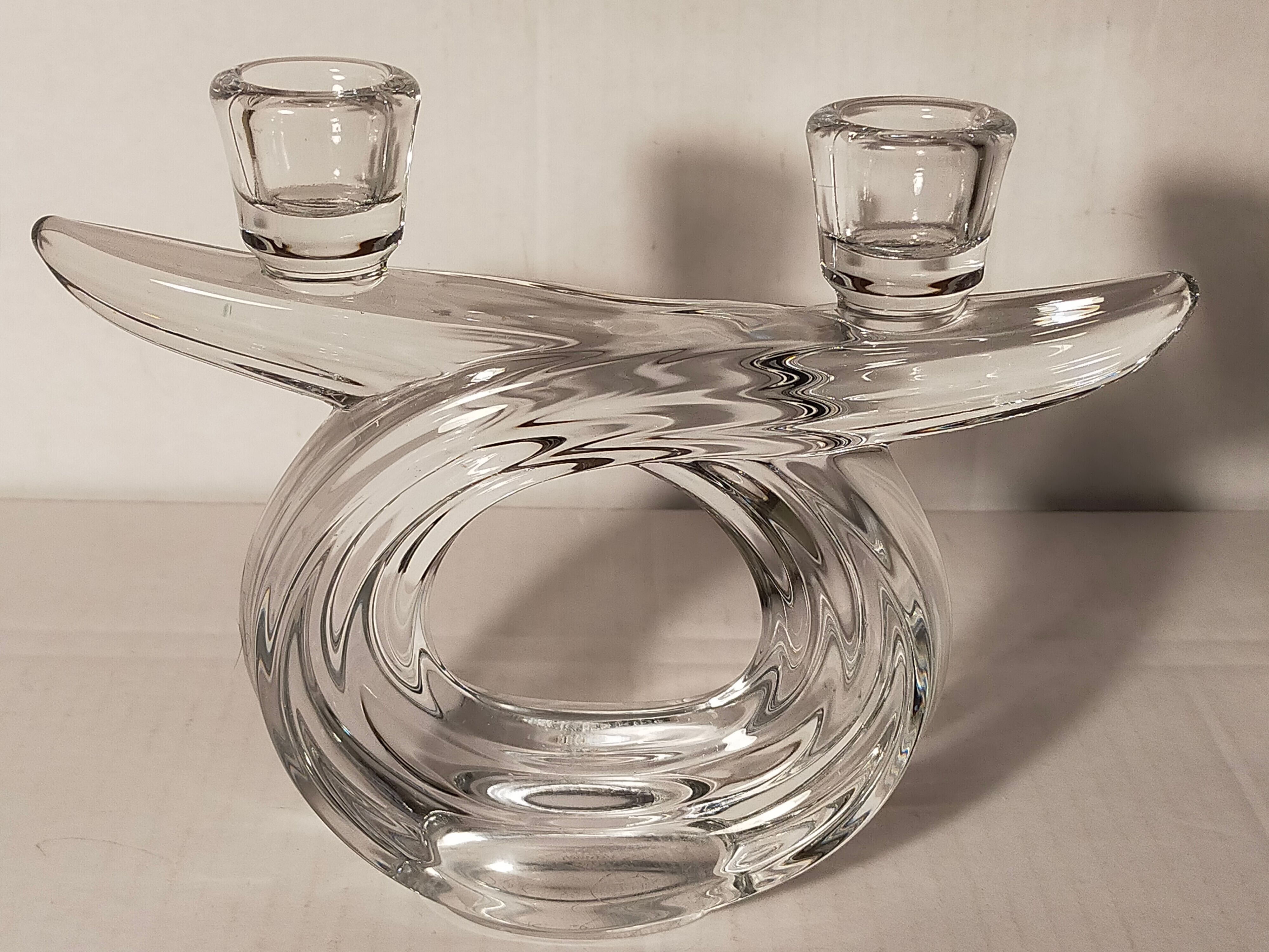 Candlestick with two arms in crystal of Vannes 60s