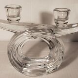 Candlestick with two arms in crystal of Vannes 60s