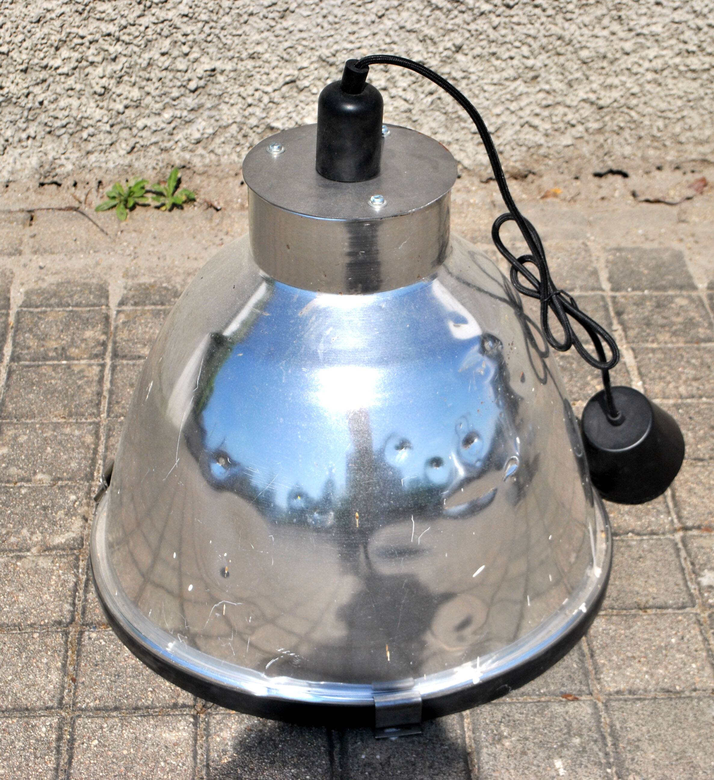 Set of 2 design ball lamps in chromed metal industrial pendant lights 1970