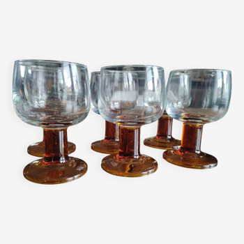 Lot de 6 verres ballon vintages pied épais ambré