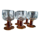 Lot de 6 verres ballon vintages pied épais ambré