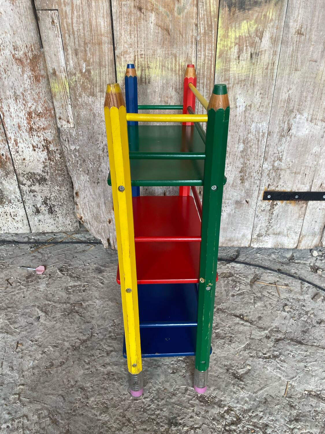 Vintage Coloured Wood Shelf Pencil Design PIERRE SALA Antique Furniture #D