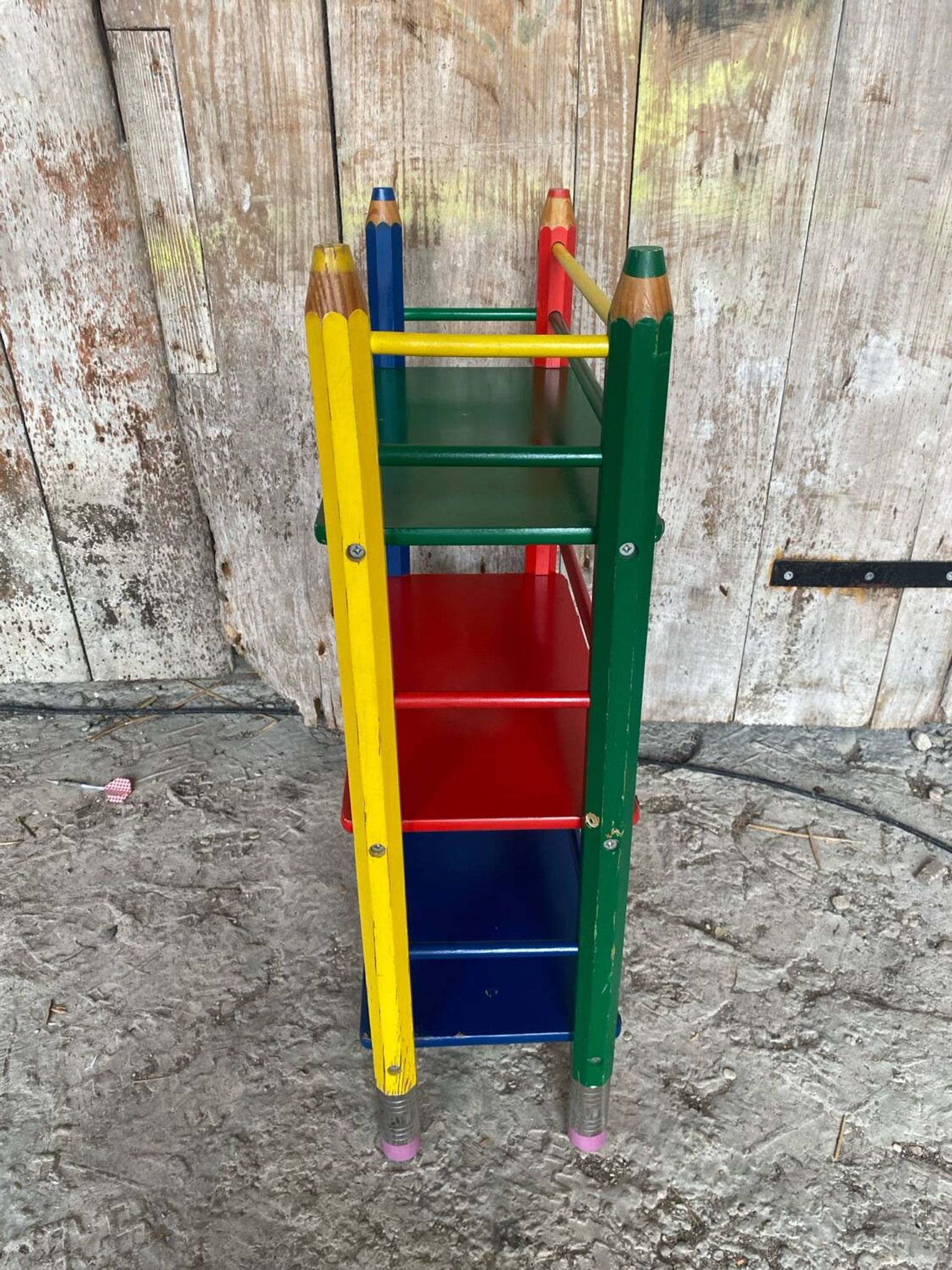 Vintage Coloured Wood Shelf Pencil Design PIERRE SALA Antique Furniture #D