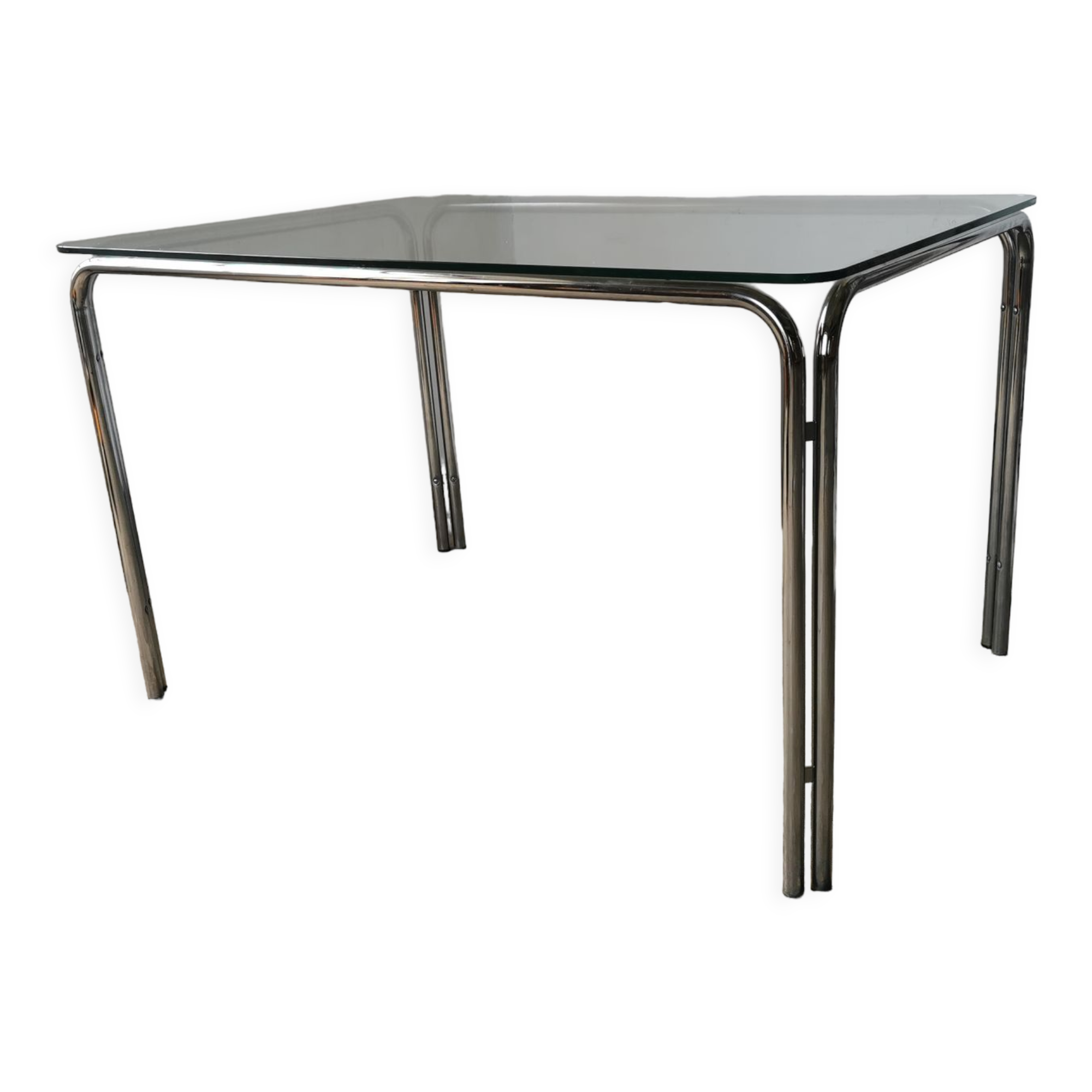 Table in metal chrome and glass 1970