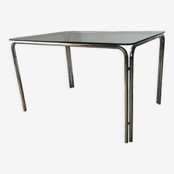 Table in metal chrome and glass 1970