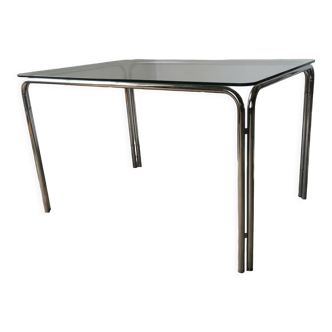 Table in metal chrome and glass 1970