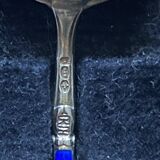 Cuillères à café fin XIX siècle ARGENT MASSIF 995 3 poinçons + émail BLEU ROI origine ANGLAISE