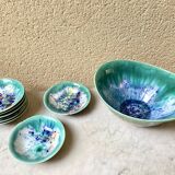 Salad bowl dessert service & 8 ramekins sandstone from the vintage Morvan 70s